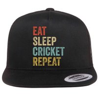 Eat Sleep Cricket Repeat Cricketers Bowlers Sports Vintage Flat Bill Trucker Hat