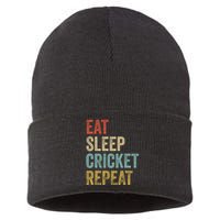 Eat Sleep Cricket Repeat Cricketers Bowlers Sports Vintage Sustainable Knit Beanie