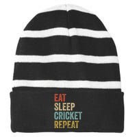 Eat Sleep Cricket Repeat Cricketers Bowlers Sports Vintage Striped Beanie with Solid Band