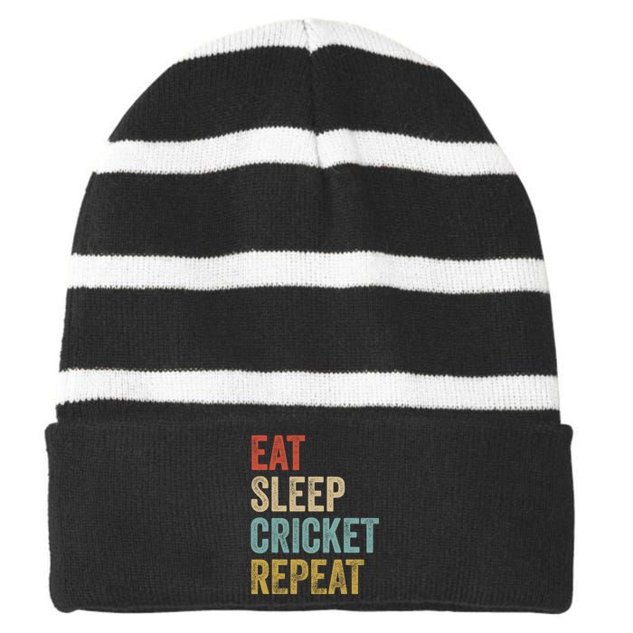 Eat Sleep Cricket Repeat Cricketers Bowlers Sports Vintage Striped Beanie with Solid Band