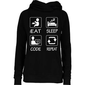 Eat Sleep Code Repeat Womens Funnel Neck Pullover Hood