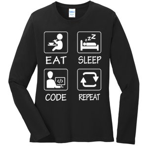 Eat Sleep Code Repeat Ladies Long Sleeve Shirt