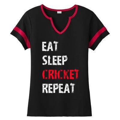 Eat Sleep Cricket Repeat Funny Cricket Sports Fans Ladies Halftime Notch Neck Tee