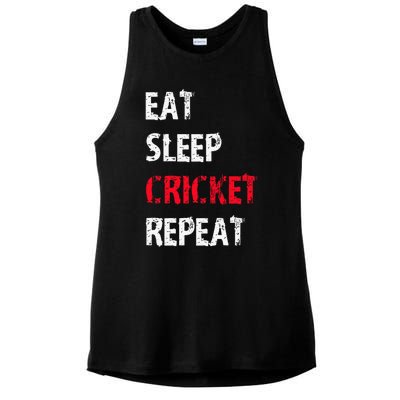 Eat Sleep Cricket Repeat Funny Cricket Sports Fans Ladies PosiCharge Tri-Blend Wicking Tank