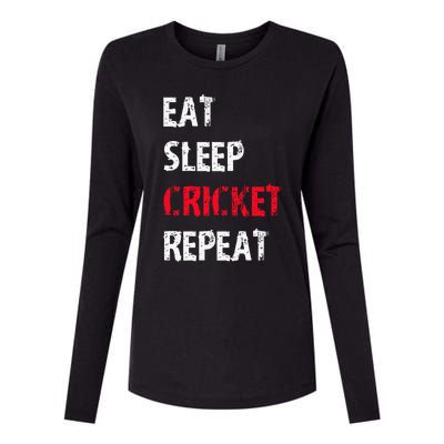 Eat Sleep Cricket Repeat Funny Cricket Sports Fans Womens Cotton Relaxed Long Sleeve T-Shirt