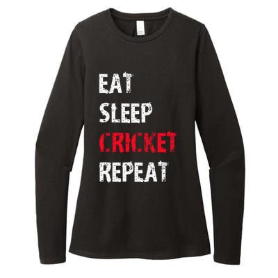 Eat Sleep Cricket Repeat Funny Cricket Sports Fans Womens CVC Long Sleeve Shirt