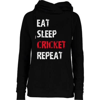 Eat Sleep Cricket Repeat Funny Cricket Sports Fans Womens Funnel Neck Pullover Hood