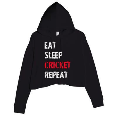 Eat Sleep Cricket Repeat Funny Cricket Sports Fans Crop Fleece Hoodie