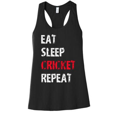 Eat Sleep Cricket Repeat Funny Cricket Sports Fans Women's Racerback Tank