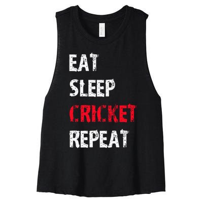 Eat Sleep Cricket Repeat Funny Cricket Sports Fans Women's Racerback Cropped Tank