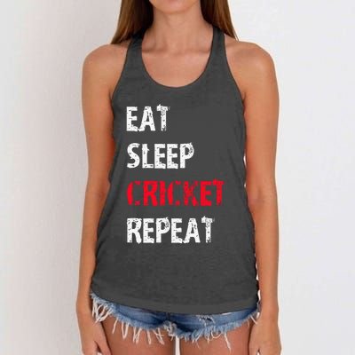 Eat Sleep Cricket Repeat Funny Cricket Sports Fans Women's Knotted Racerback Tank