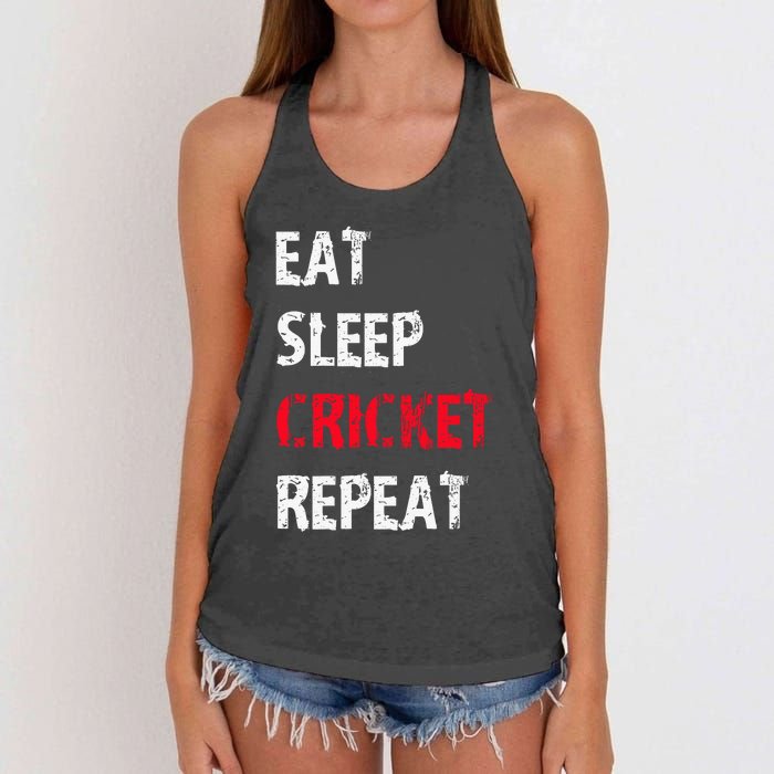 Eat Sleep Cricket Repeat Funny Cricket Sports Fans Women's Knotted Racerback Tank