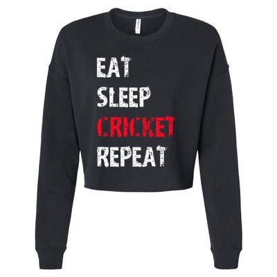 Eat Sleep Cricket Repeat Funny Cricket Sports Fans Cropped Pullover Crew