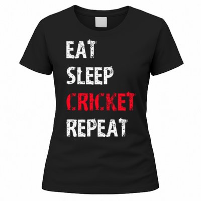 Eat Sleep Cricket Repeat Funny Cricket Sports Fans Women's T-Shirt