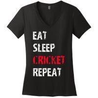 Eat Sleep Cricket Repeat Funny Cricket Sports Fans Women's V-Neck T-Shirt