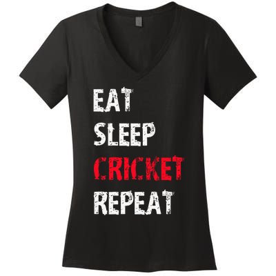 Eat Sleep Cricket Repeat Funny Cricket Sports Fans Women's V-Neck T-Shirt