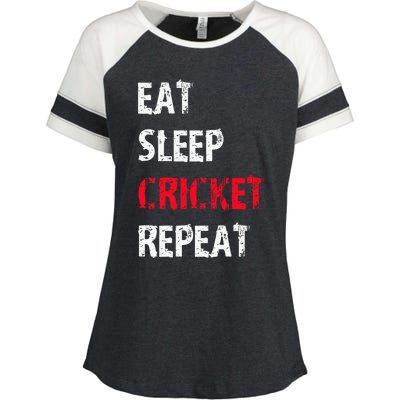 Eat Sleep Cricket Repeat Funny Cricket Sports Fans Enza Ladies Jersey Colorblock Tee