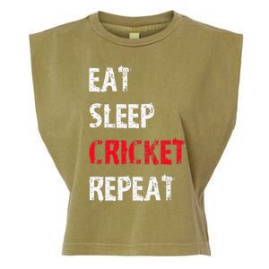 Eat Sleep Cricket Repeat Funny Cricket Sports Fans Garment-Dyed Women's Muscle Tee