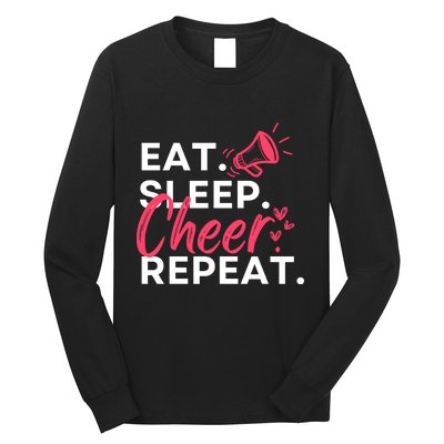 Eat Sleep Cheer Repeat Funny Cheerleading Long Sleeve Shirt