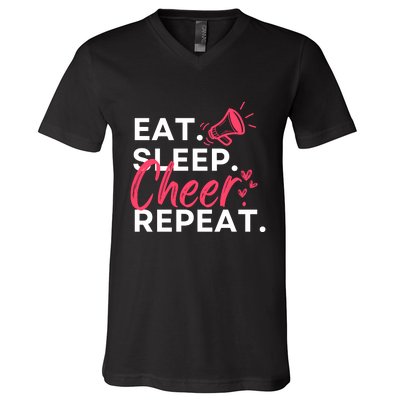 Eat Sleep Cheer Repeat Funny Cheerleading V-Neck T-Shirt