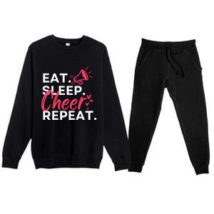 Eat Sleep Cheer Repeat Funny Cheerleading Premium Crewneck Sweatsuit Set