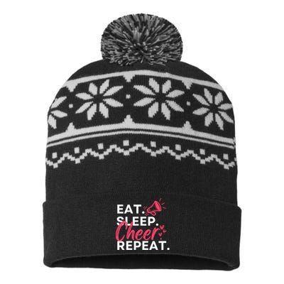 Eat Sleep Cheer Repeat Funny Cheerleading USA-Made Snowflake Beanie