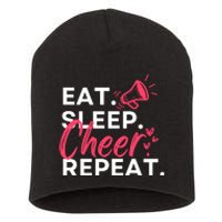 Eat Sleep Cheer Repeat Funny Cheerleading Short Acrylic Beanie