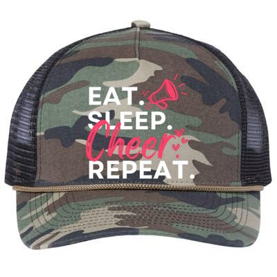 Eat Sleep Cheer Repeat Funny Cheerleading Retro Rope Trucker Hat Cap