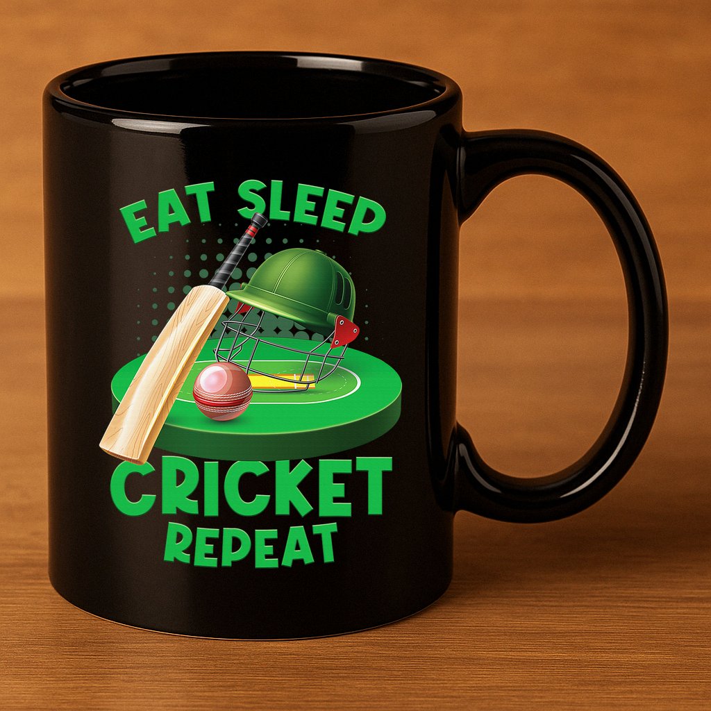 Eat Sleep Cricket Repeat Player Lover Fan Funny 11oz C Handle Ceramic Mug
