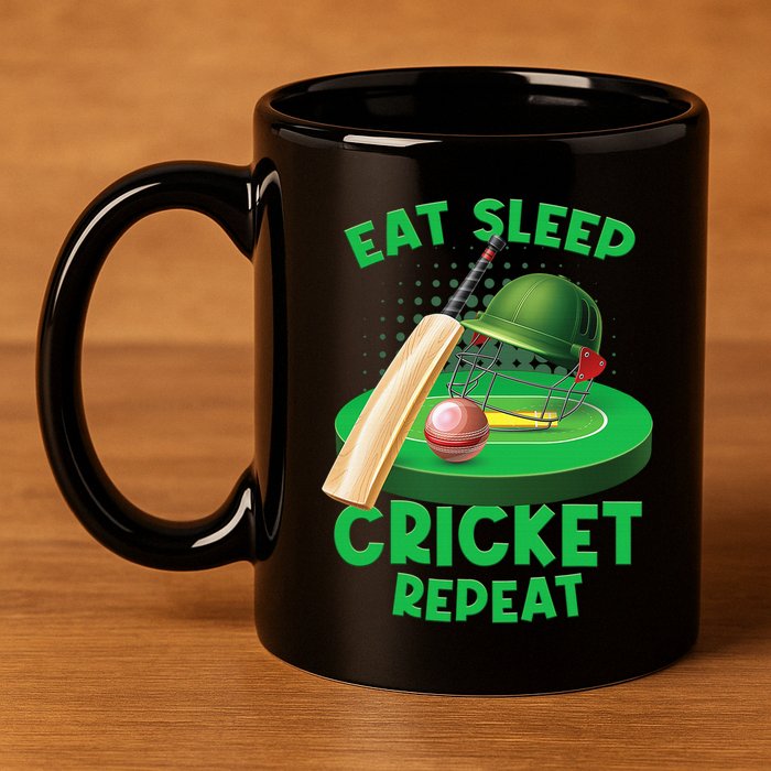 Eat Sleep Cricket Repeat Player Lover Fan Funny 11oz C Handle Ceramic Mug