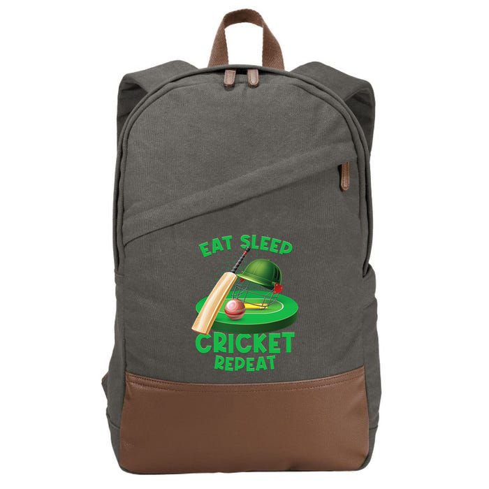 Eat Sleep Cricket Repeat Player Lover Fan Funny Cotton Canvas Backpack