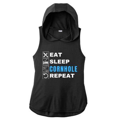 Eat Sleep Cornhole Repeat, Funny Corn Hole Team Lawn Game Ladies PosiCharge Tri-Blend Wicking Draft Hoodie Tank