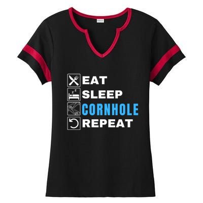 Eat Sleep Cornhole Repeat, Funny Corn Hole Team Lawn Game Ladies Halftime Notch Neck Tee