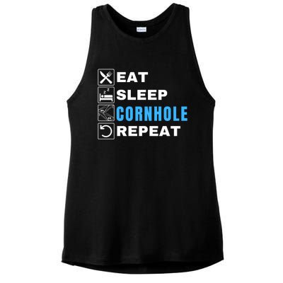 Eat Sleep Cornhole Repeat, Funny Corn Hole Team Lawn Game Ladies PosiCharge Tri-Blend Wicking Tank