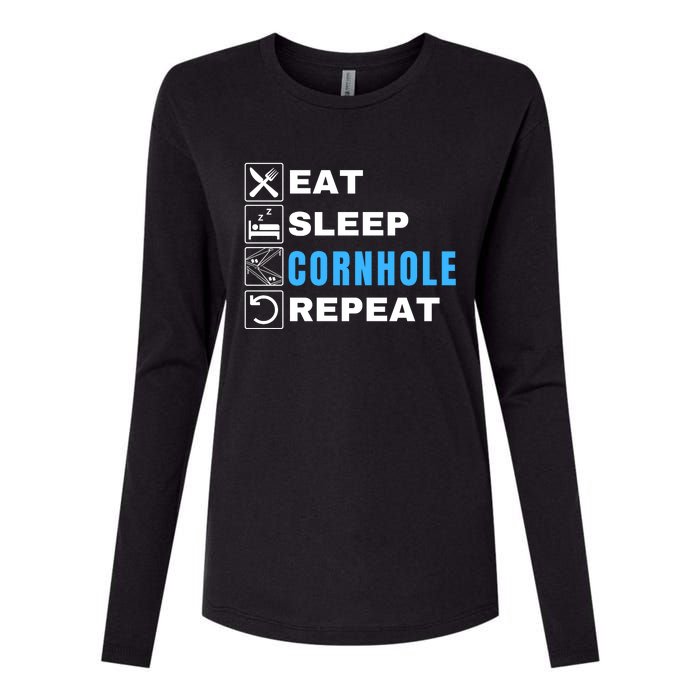 Eat Sleep Cornhole Repeat, Funny Corn Hole Team Lawn Game Womens Cotton Relaxed Long Sleeve T-Shirt