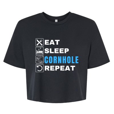 Eat Sleep Cornhole Repeat, Funny Corn Hole Team Lawn Game Bella+Canvas Jersey Crop Tee