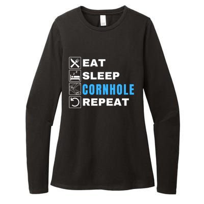 Eat Sleep Cornhole Repeat, Funny Corn Hole Team Lawn Game Womens CVC Long Sleeve Shirt