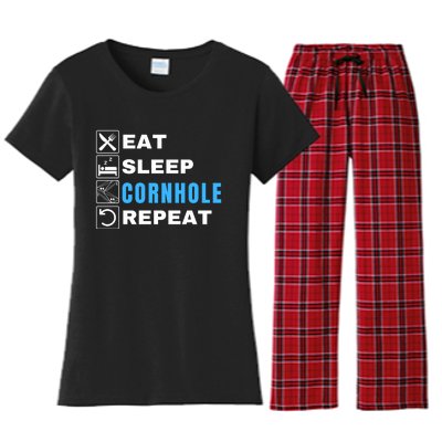 Eat Sleep Cornhole Repeat, Funny Corn Hole Team Lawn Game Women's Flannel Pajama Set