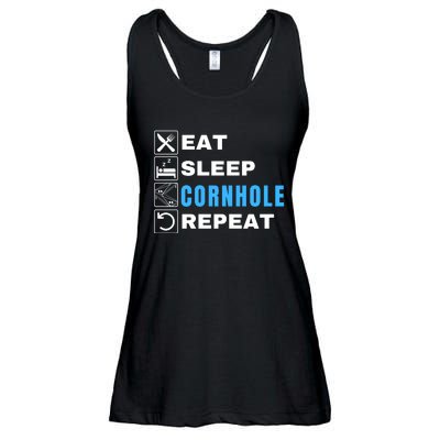 Eat Sleep Cornhole Repeat, Funny Corn Hole Team Lawn Game Ladies Essential Flowy Tank