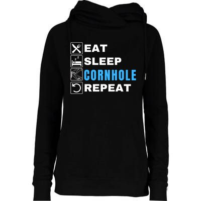 Eat Sleep Cornhole Repeat, Funny Corn Hole Team Lawn Game Womens Funnel Neck Pullover Hood