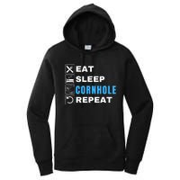 Eat Sleep Cornhole Repeat, Funny Corn Hole Team Lawn Game Women's Pullover Hoodie