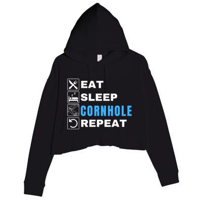 Eat Sleep Cornhole Repeat, Funny Corn Hole Team Lawn Game Crop Fleece Hoodie