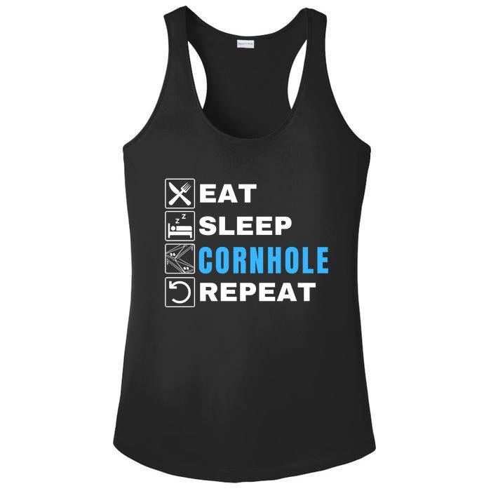 Eat Sleep Cornhole Repeat, Funny Corn Hole Team Lawn Game Ladies PosiCharge Competitor Racerback Tank