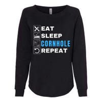 Eat Sleep Cornhole Repeat, Funny Corn Hole Team Lawn Game Womens California Wash Sweatshirt