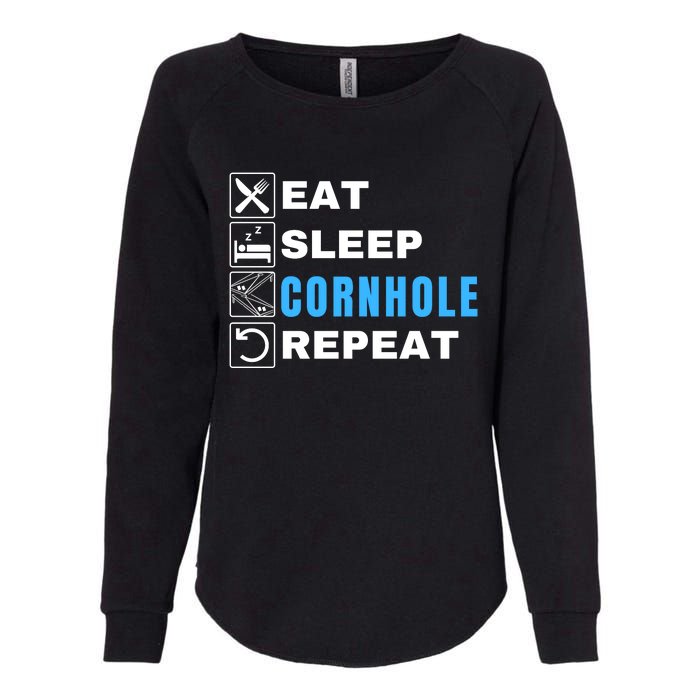 Eat Sleep Cornhole Repeat, Funny Corn Hole Team Lawn Game Womens California Wash Sweatshirt