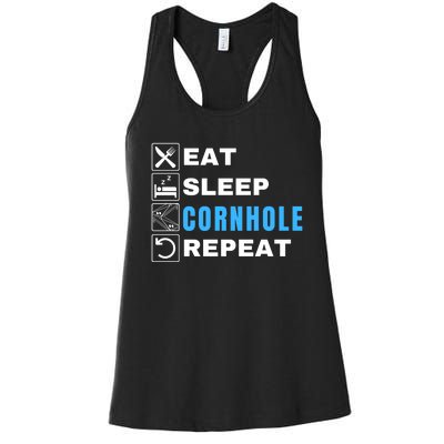 Eat Sleep Cornhole Repeat, Funny Corn Hole Team Lawn Game Women's Racerback Tank