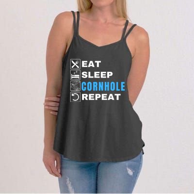 Eat Sleep Cornhole Repeat, Funny Corn Hole Team Lawn Game Women's Strappy Tank