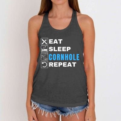 Eat Sleep Cornhole Repeat, Funny Corn Hole Team Lawn Game Women's Knotted Racerback Tank