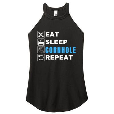 Eat Sleep Cornhole Repeat, Funny Corn Hole Team Lawn Game Women's Perfect Tri Rocker Tank