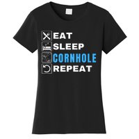 Eat Sleep Cornhole Repeat, Funny Corn Hole Team Lawn Game Women's T-Shirt